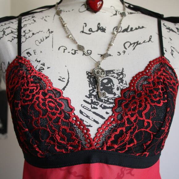 Y2K RED SHEER SLIP BABYDOLL DRESS - Picture 3 of 8